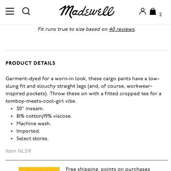 Madewell NWT Low Slung Straight Cargo Pants - Picture 7 of 13